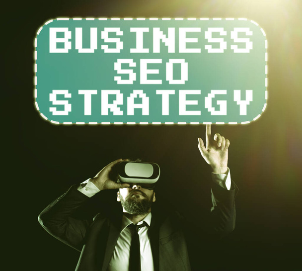 Writing displaying text Business Seo Strategy, Word for Optimization of website to rise the number of visits - Foto, Bild