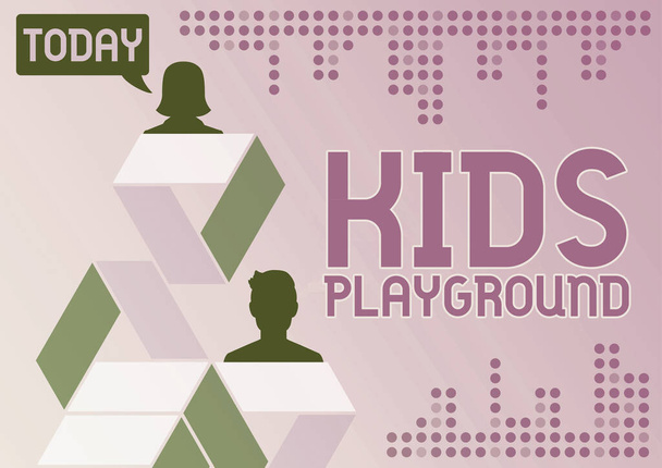 Kézírás szöveg Kids Playground, Üzleti ötlet darab föld célja, hogy a gyermekek játszani kívül - Fotó, kép