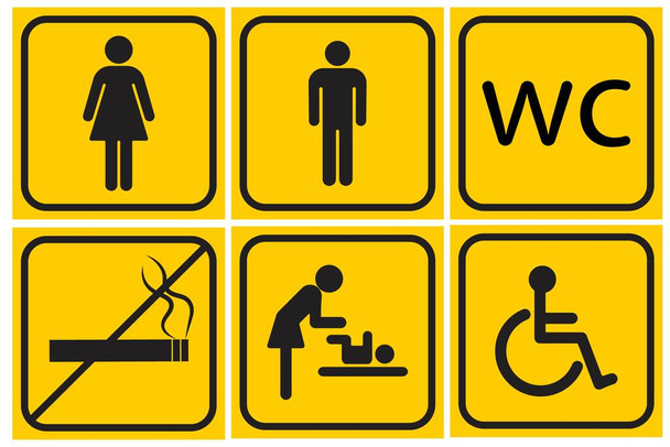 Toilette Linie Symbol auf gelbem Hintergrund - Vektor, Bild