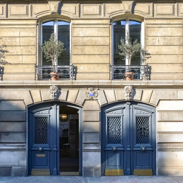 Paris, deux anciennes portes en bois, belle façade dans un quartier de luxe, rue Saint-Dominique, dans le 7e arrondissement - Photo, image