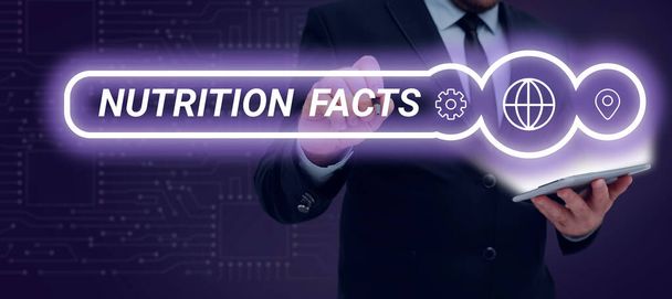 Schreiben von Text Nutrition Facts, Geschäftskonzept detaillierte Informationen über ein Lebensmittel s ist Nährstoffgehalt - Foto, Bild