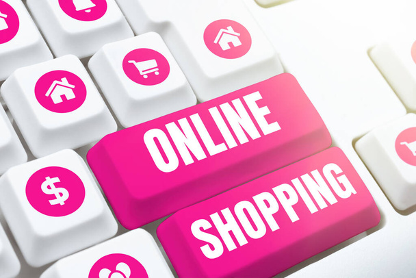 Inspiração mostrando sinal Compras Online, ideia de negócio consumidores compram diretamente bens de um vendedor pela Internet - Foto, Imagem
