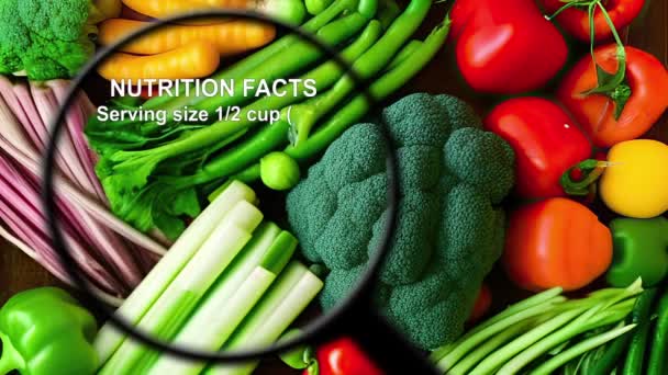 Información nutricional sobre varias verduras - Metraje, vídeo