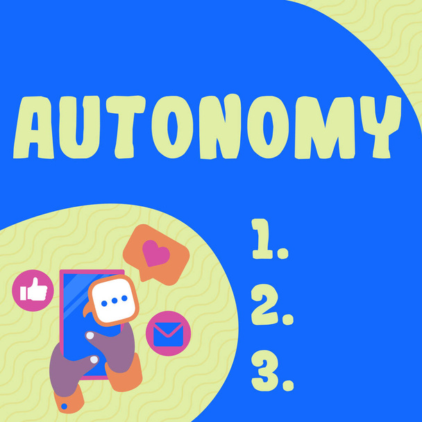 Fogalmi felirat Autonómia, Üzleti koncepció jármű, amely képes irányítani magát anélkül, hogy az emberi vezetés - Fotó, kép