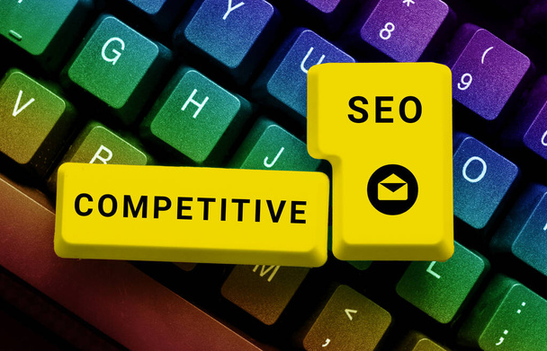 Inspiration zeigt Zeichen Competitive Seo, Business-Konzept der Prozess der Bewertung, wie die Top-Rankings schneiden - Foto, Bild