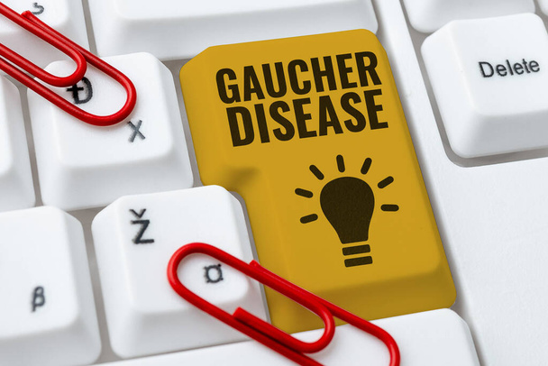 Szöveg felirat bemutató Gaucher-kór, Üzleti koncepció autoszomális recesszív örökletes rendellenesség az anyagcsere - Fotó, kép