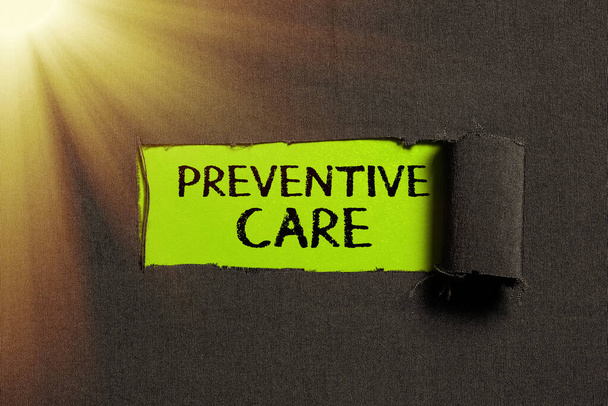Hand writing sign Preventive Care, Business concept care that you receive to prevent illnesses or diseases - Photo, Image