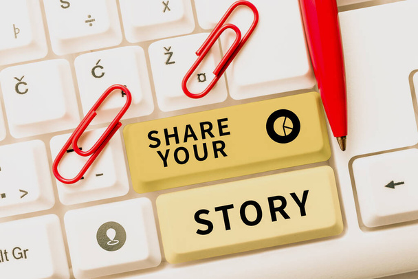 Konceptuální displej Share Your Story, Word Written on Experience Storytelling Nostalgia Myšlenky Paměť Osobní - Fotografie, Obrázek