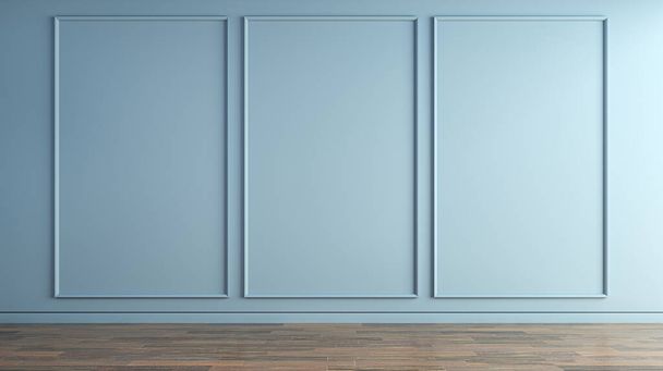 Boş oda klasik mavi duvar. Soyut mimari iç mimari. 3B görüntüleme - Fotoğraf, Görsel