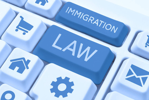 Segno di testo che mostra la legge sull'immigrazione, panoramica delle imprese statuti nazionali e precedenti giuridici che disciplinano l'immigrazione - Foto, immagini