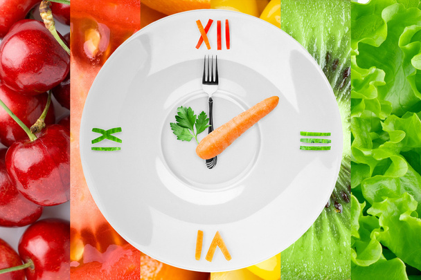 Food clock with vegetables and fruits - Фото, зображення