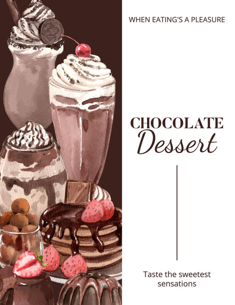Szablon plakatu z koncepcją deserów czekoladowych, akwarela styl - Wektor, obraz