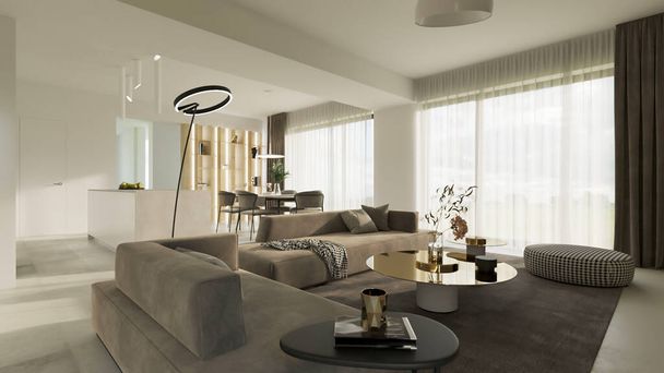 3d rendering beige interior design - Photo, Image