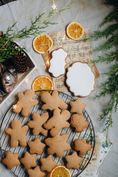 Christmas cookies, gingerbread homemade cakes, Christmas food photo style - Foto, imagen