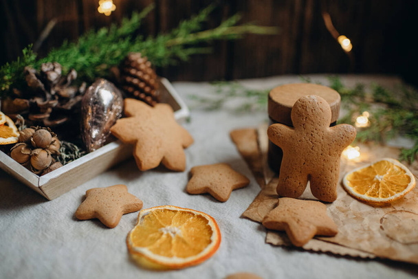 Christmas cookies, gingerbread homemade cakes, Christmas food photo style - 写真・画像