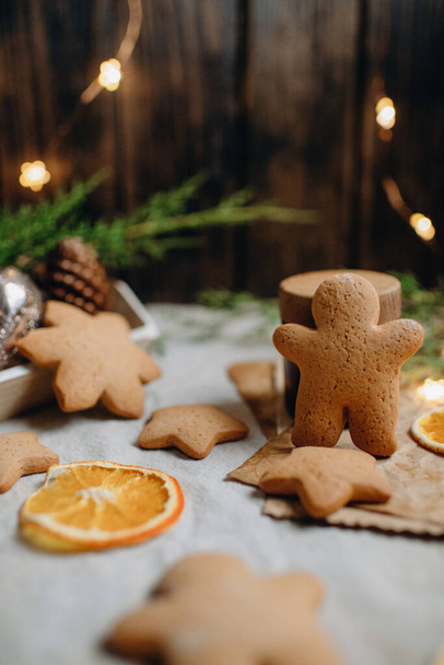 Christmas cookies, gingerbread homemade cakes, Christmas food photo style - 写真・画像
