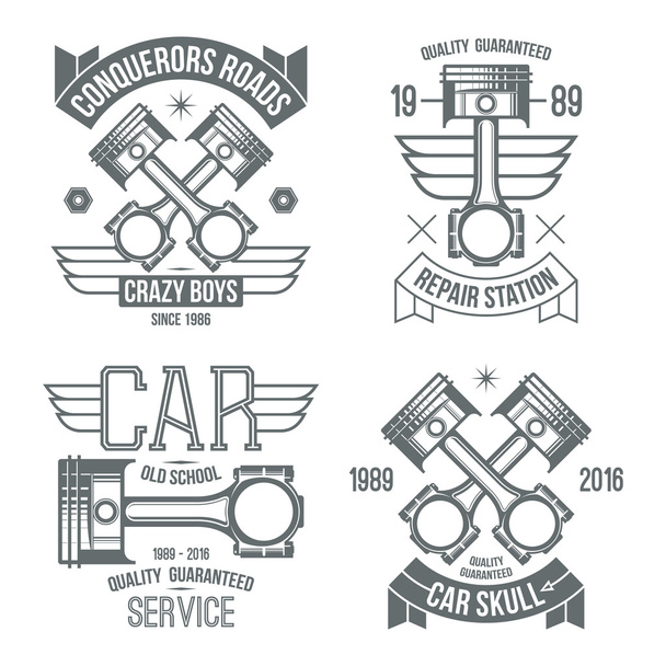 emblemas de pistão de motor de carro
 - Vetor, Imagem