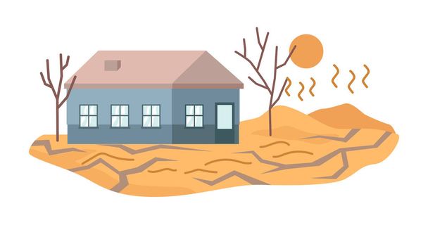 Drought caused by climate change, natural disasters and cataclysm. Scorched ground with no plants and greenery, lacking water and humidity. Vector in flat style - Vector, Image