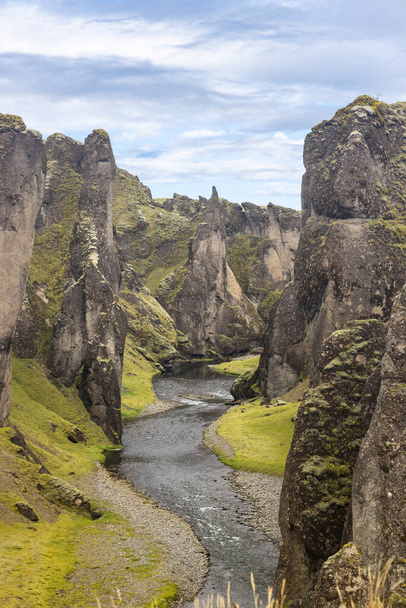 Fjadrargljufur is a beautiful, dramatic canyon with 100 meters deep in South Iceland and popular tourist destination - Photo, Image
