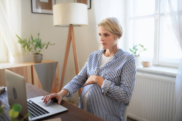 Happy pregnant woman having homeoffice in a living room. - Foto, Imagen