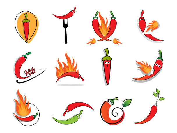 辛い唐辛子イラストfor熱いです辛い食べ物マスコットロゴブランドデザインセット - ベクター画像