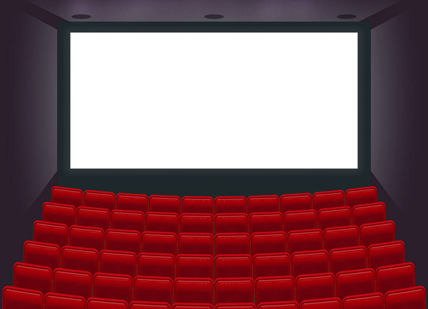 реалистичное кино пустой зал или кинотеатр фильм с белым пустым экраном развлекательный фильм. Вектор eps - Вектор,изображение