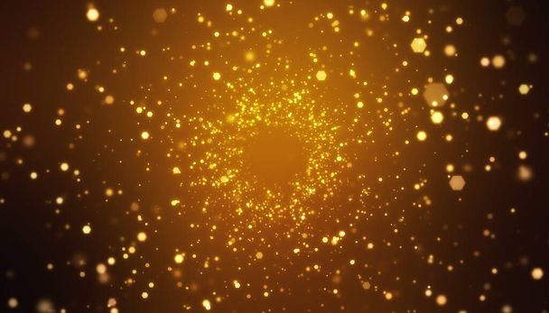 Ilusão de bokeh de partículas de luz dourada sobre fundo dourado - fundo abstrato - Foto, Imagem