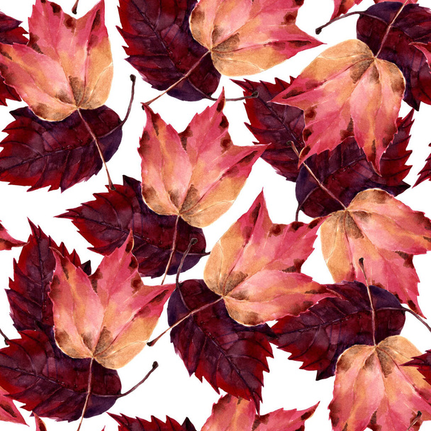 Herbst Blätter Malerei in Aquarell auf weißem Hintergrund. Nahtloses Muster für Dekorationstextilien und -papiere. - Foto, Bild