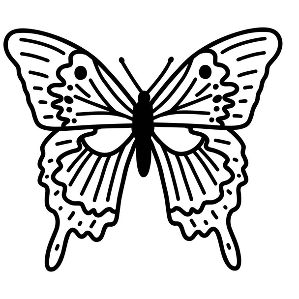 Mariposa garabato dibujada a mano. Ilustración de bosquejo vectorial, arte de contorno negro de insectos para diseño web, icono, impresión, página para colorear. - Vector, imagen