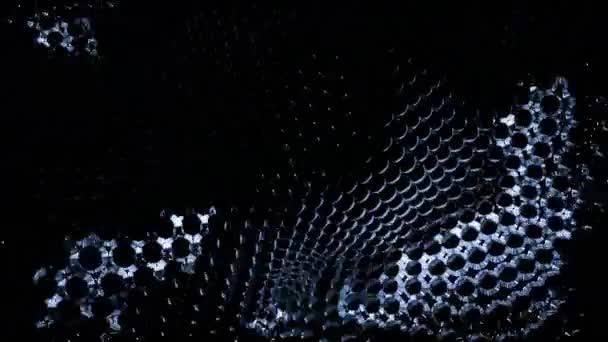 Abstrakcyjny materiał cząsteczek falujących na czarnym tle. Projektowanie. Gra światła i cienia i kształt kwiatu - Materiał filmowy, wideo