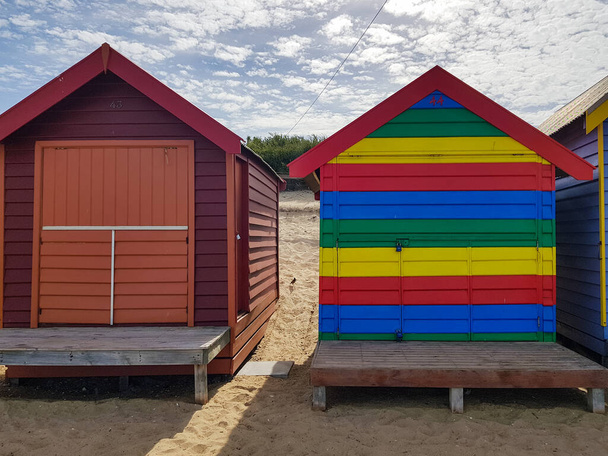 colorful wooden beach houses, bathing boxes at Melbourne, Australia, located on Brighton Beach  - Foto, Imagem