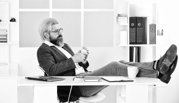 If you want to succeed, you have to take action. Successful man entrepreneur formal business suit sitting office interior. Business manager relaxing. Brainstorming. Office job. Business concept. - Fotografie, Obrázek