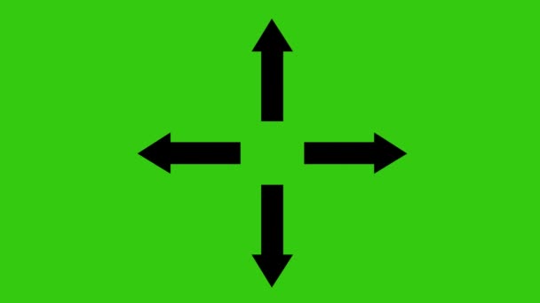 Animación de cuatro flechas indicando arriba, abajo, derecha e izquierda. Sobre un fondo clave de cromo verde - Imágenes, Vídeo