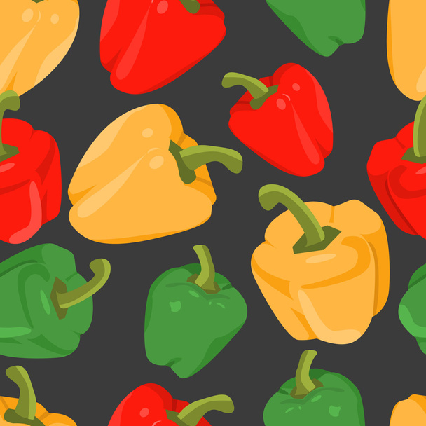 Seamless background with colorful peppers  in flat design - Vector, imagen