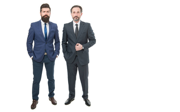 Lets work together. Bearded men in business style. Business professionals in formalwear. Business partners isolated on white. Building good business relationship. Employer employee relations. - Zdjęcie, obraz