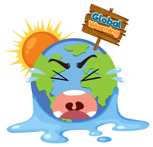 Tierra llorando con ilustración del letrero del calentamiento global - Vector, imagen