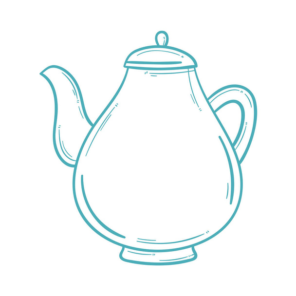 teapot blue kitchen utensil doodle icon - Вектор,изображение