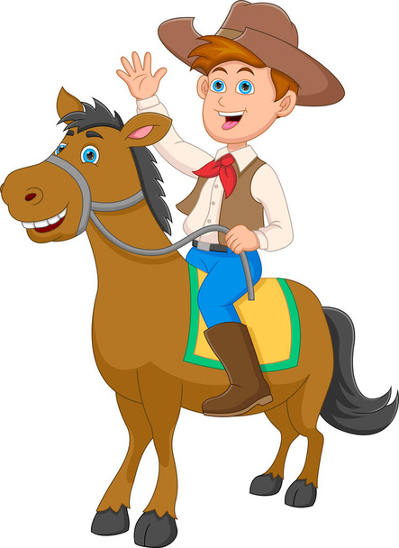 мультфильм о маленьком мальчике, верхом на лошади - Вектор,изображение