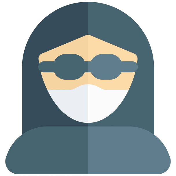 Mujer con cabello liso usando máscara y anteojos. - Vector, imagen