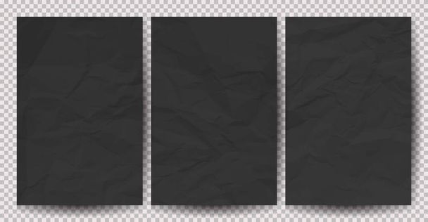 Set of white lean crumpled papers on transparent background. Crumpled empty sheets of paper with shadow for posters and banners - Vector, imagen