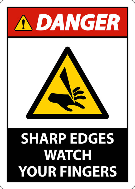 Danger Sharp Edges Watch Your Fingers On White Background - Vector, Image