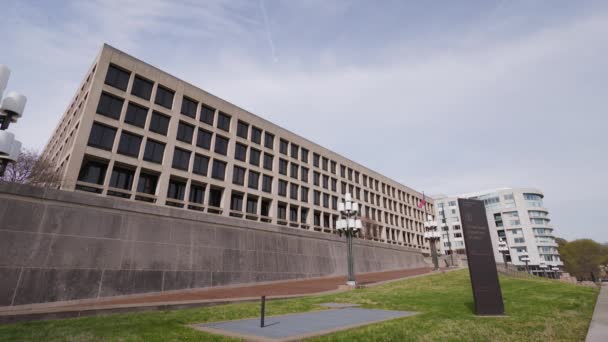 The United States Department of Labor Frances Perkins Building in Washington, D.C  seen from Constitution Avenue in a wide shot. This federal executive department administers employment laws. - Footage, Video