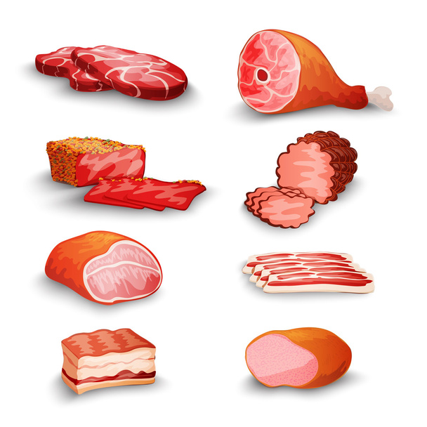 conjunto de carne fresca - Vector, Imagen
