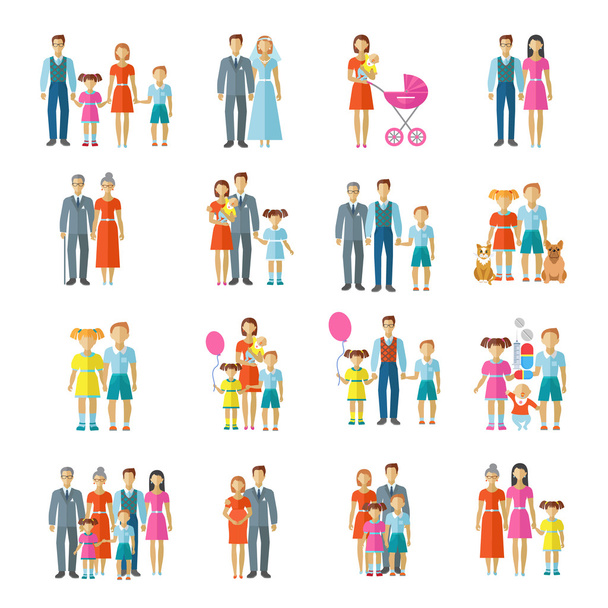 Familie pictogrammen platte - Vector, afbeelding