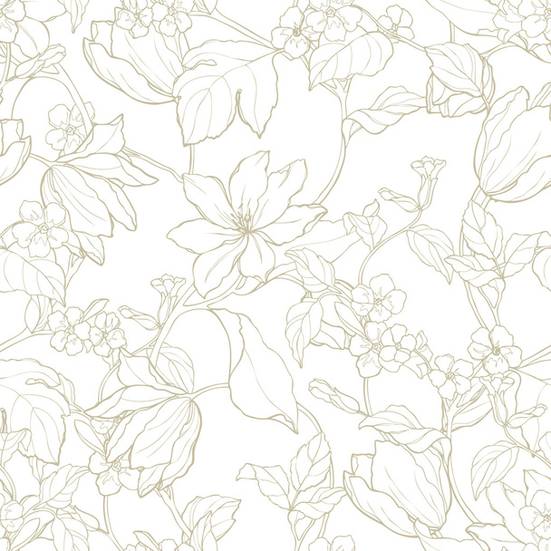 Seamless pattern with flowers magnolia and tulips - Vektori, kuva