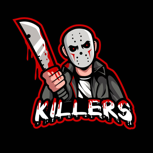 Killer mit Messer Maskottchen Logo Cartoon Vector Illustration - Vektor, Bild