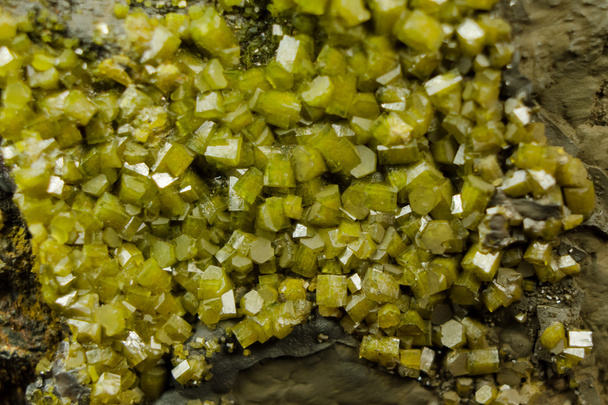 Cristais minerais de piromorfina verde brilhante
 - Foto, Imagem
