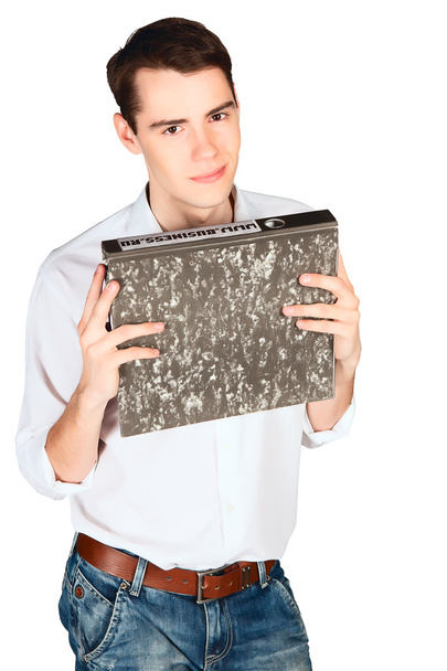 Young man with folder for papers in hands - Foto, Imagen