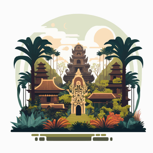 Wyspa Bali Hindu Temple Indonezja Landmark for Silent Day Poster Vector Ilustracja płaski styl kolorów - Wektor, obraz