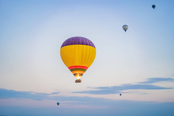 Beautiful hot air balloons over blue sky. - Zdjęcie, obraz